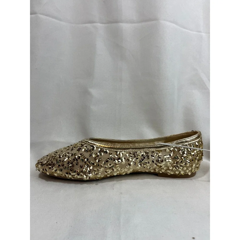 A New Day Womens Gold‎ Sequin Ballet Flats Mesh Slip On Dress Shoes Size 9.5